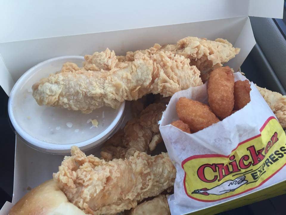 Chicken Express tenders, fries, and sweet tea
