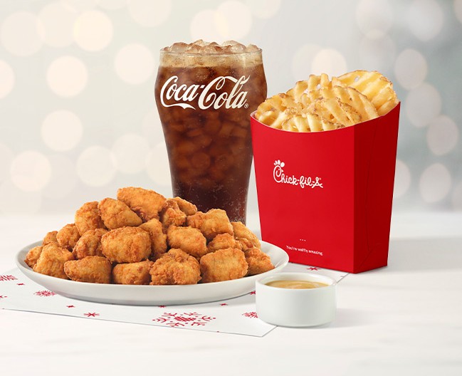 Chick-fil-A chicken sandwich, waffle fries, and lemonade