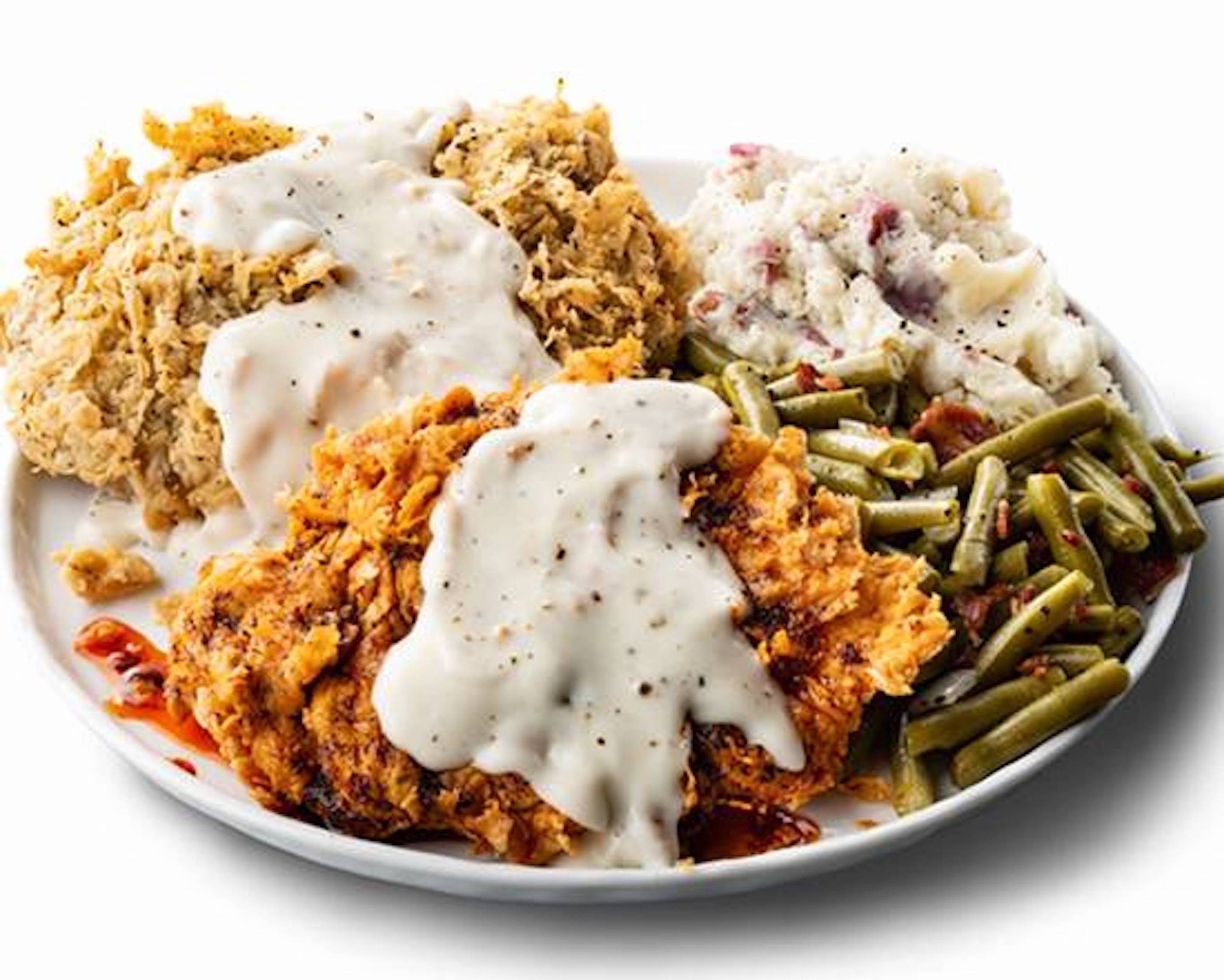Cotton Patch Cafe chicken fried steak with gravy and sides