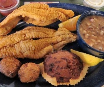 Huck's Catfish fried catfish with hushpuppies