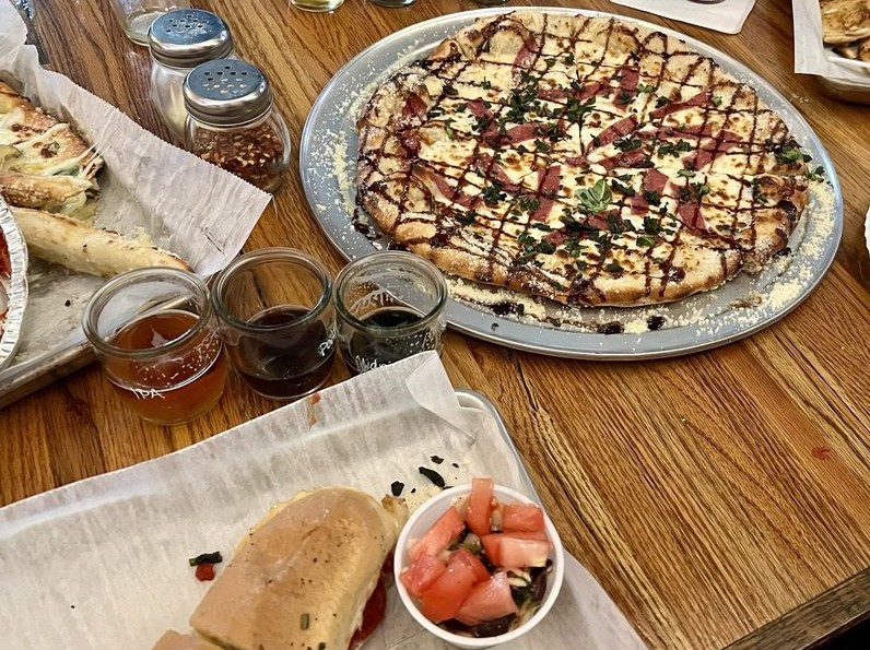 Say When Brewing flight and pretzel